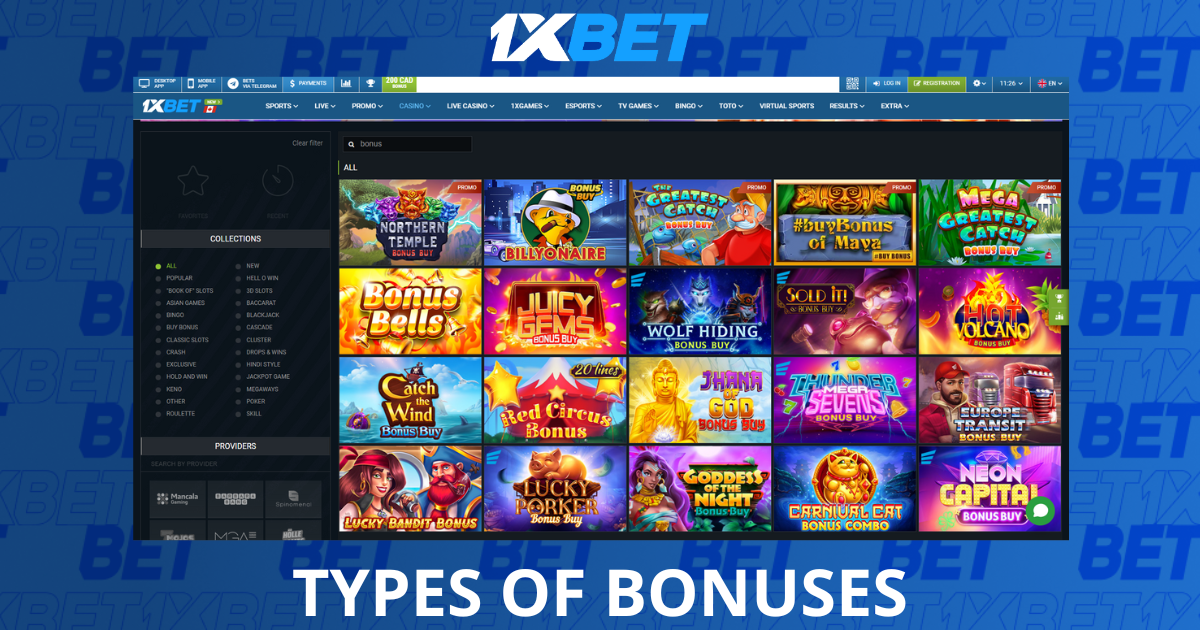 Types de bonus 1xBet